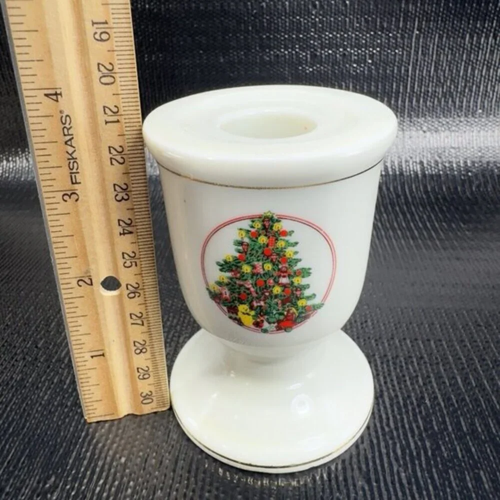 Vintage Japanese Porcelain Candle Stick Holder Set 2 Holiday Christmas Theme VTG